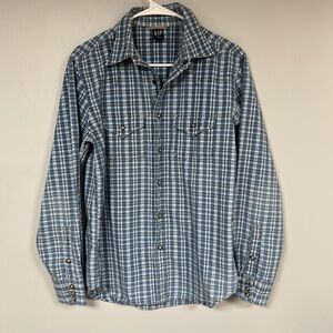GAP Blue Plaid Men’s Western Shirt, snaps, SML, great condition